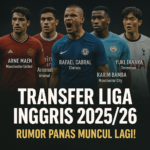 Kolase pemain bola yang dirumorkan dalam transfer Liga Inggris 2025/26 dengan gaya poster gelap, menampilkan João Neves, Matías Gonzalez, Jannik Vestergaard, Keito Nakamura, dan Jean-Pedro lengkap dengan nama klub tujuan.